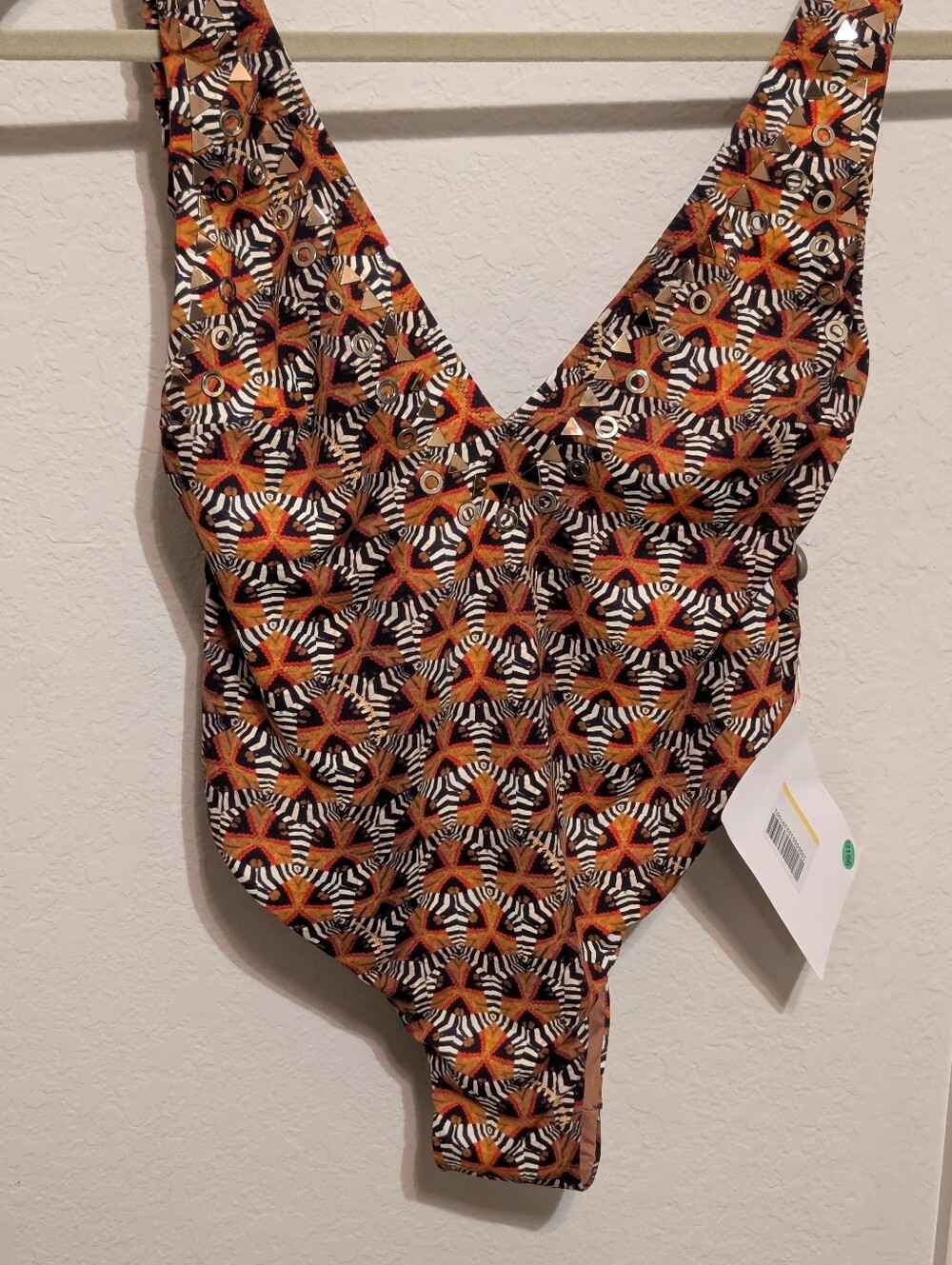 MISS BIKINI Vibrant Geometric Print One-Piece Swimsuit - Orange & Black